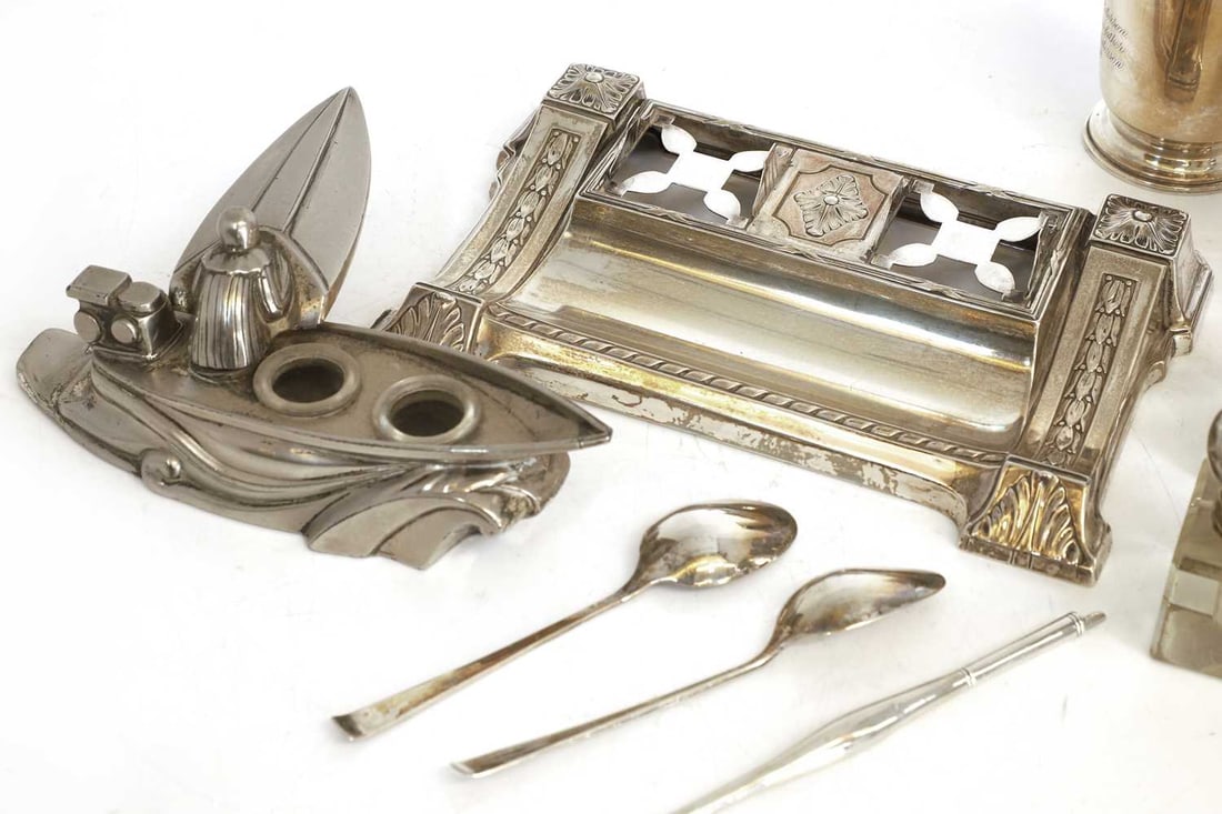 An Art Nouveau silver plated inkstand, - 2