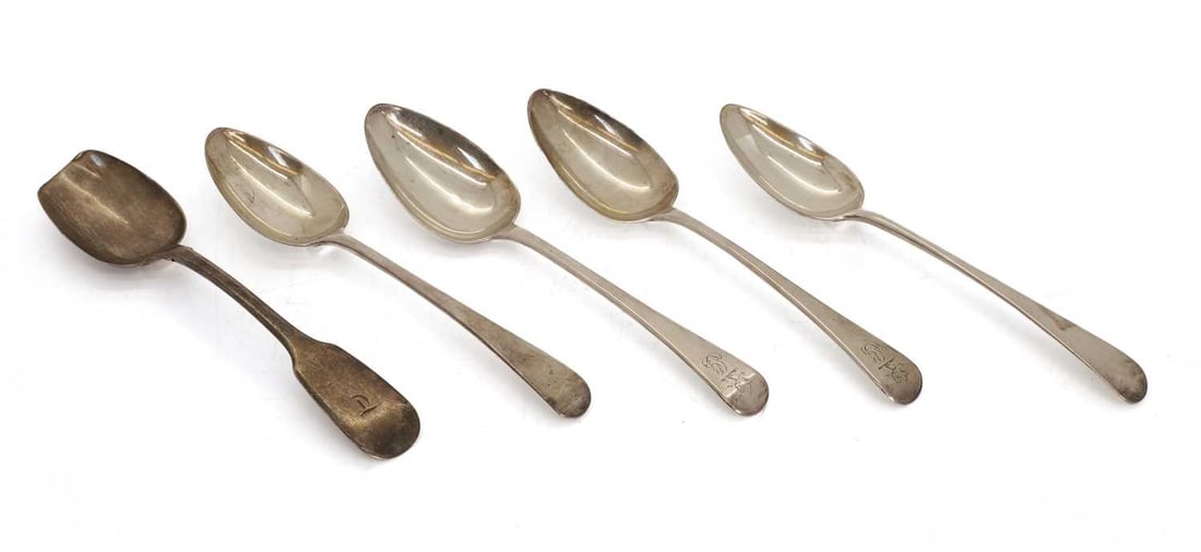 A group of five silver tablespoons, 18th century / 19th century (1 of 1)