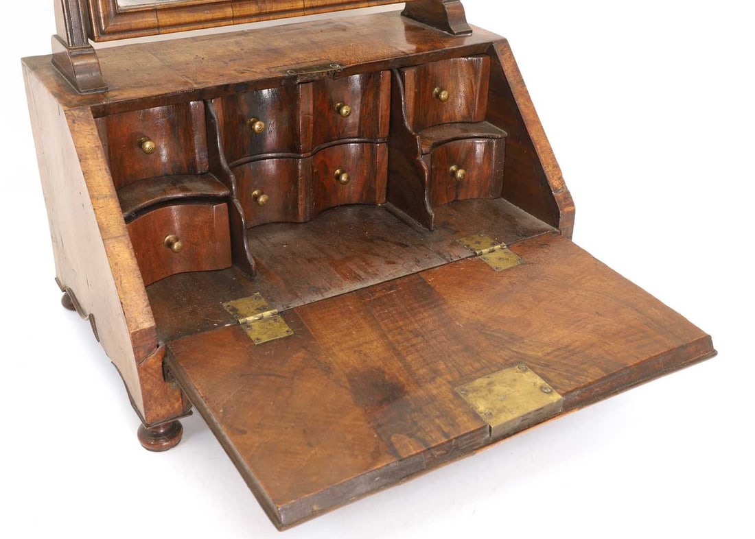 A Queen Anne style walnut toilet mirror, 18th century and later, - 2