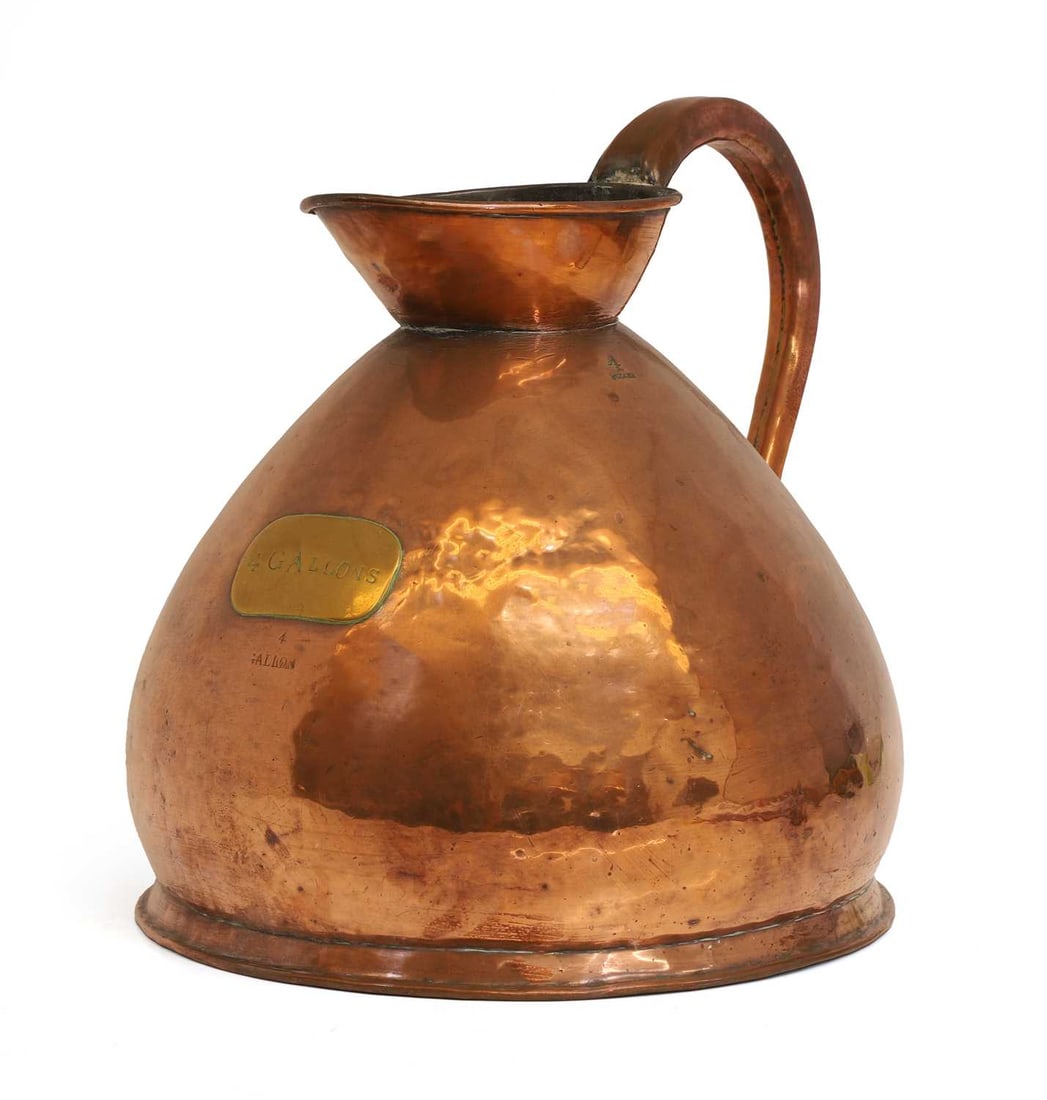 A copper four gallon measuring jug, 19th century, (1 of 2)