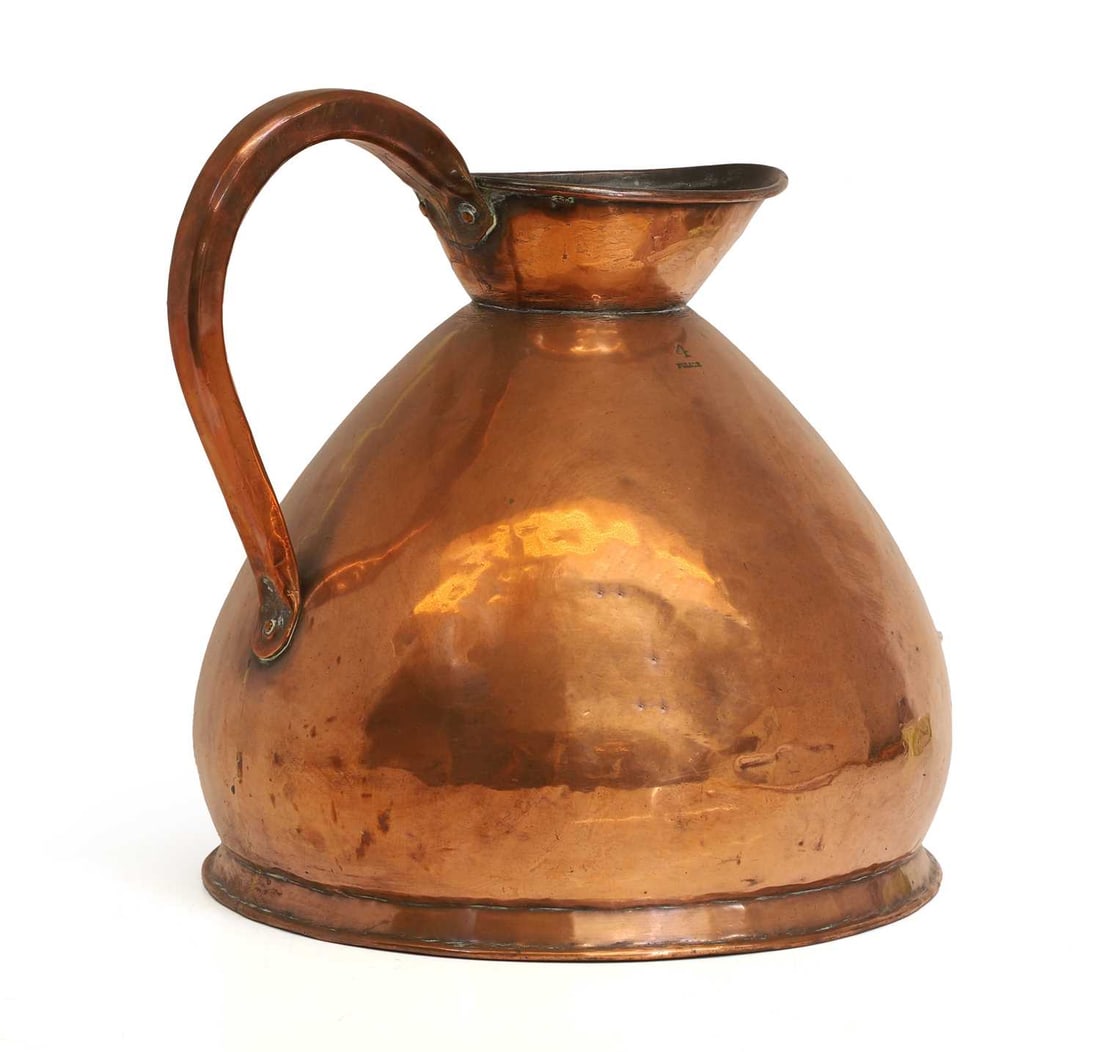 A copper four gallon measuring jug, 19th century, - 2
