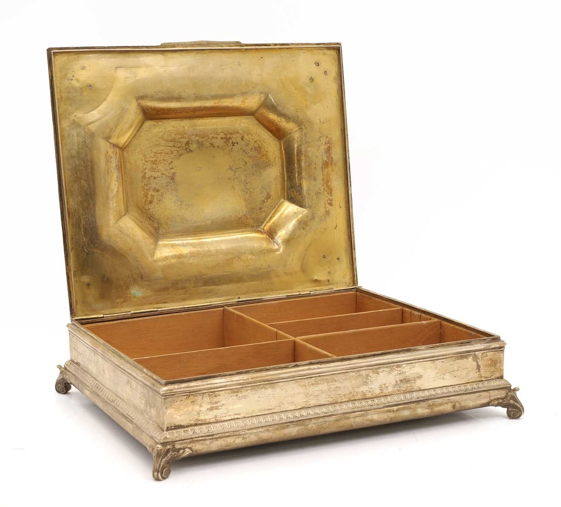A large silver humidor, - 2
