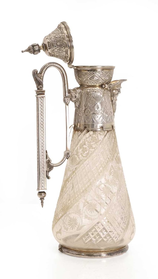 A glass and silver plated claret jug, 19th century, - 2