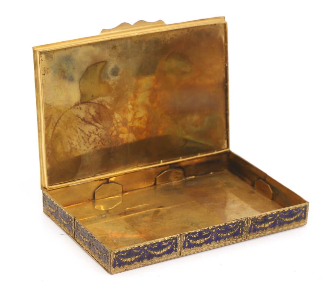 A gilt brass guilloché enamel and jewelled box, late 19th century, - 2