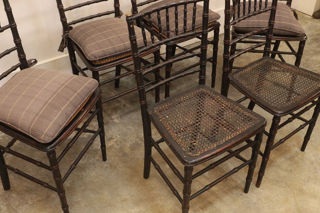 A set of six painted faux bamboo chairs, 19th century, - 2