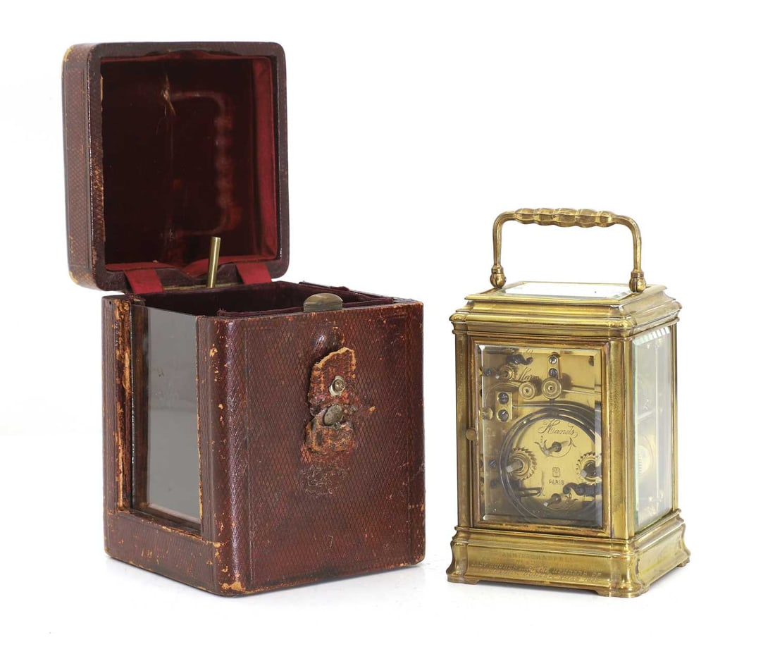 A cased carriage alarm clock, late 19th century, - 2