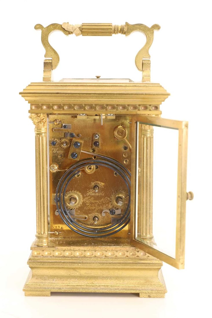 A gilt metal carriage alarm clock, by Tiffany & Co, - 2