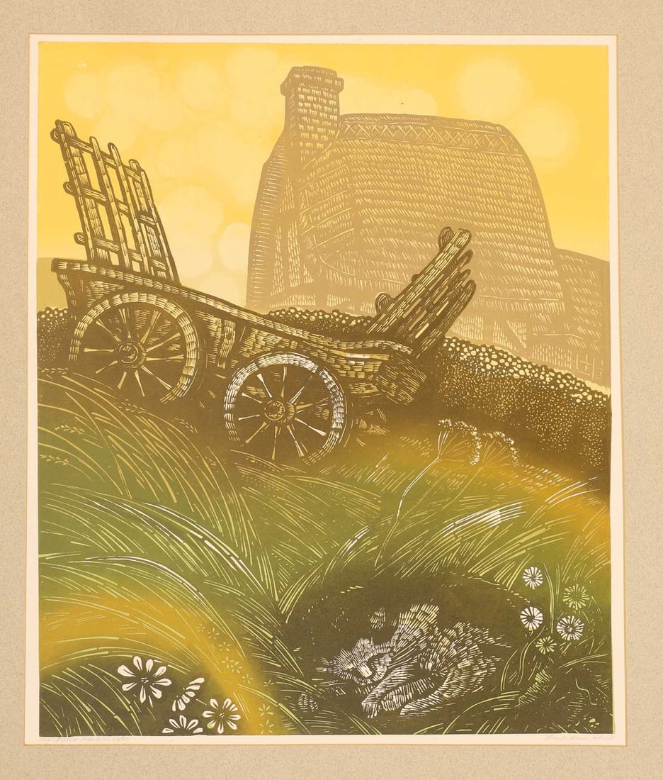 Paul Beck (British, b.1922) a collection of seven linocuts,: Paul Beck (British, b.1922) a collection of seven linocuts, artist proof's, 'Baa Baa Black Sheep', 'Victorian Doll', 'Nearly seven', 'Beulah', 'Hay Cart', 'The Home Meadow', 'Hay Cart', l.r, linocut T