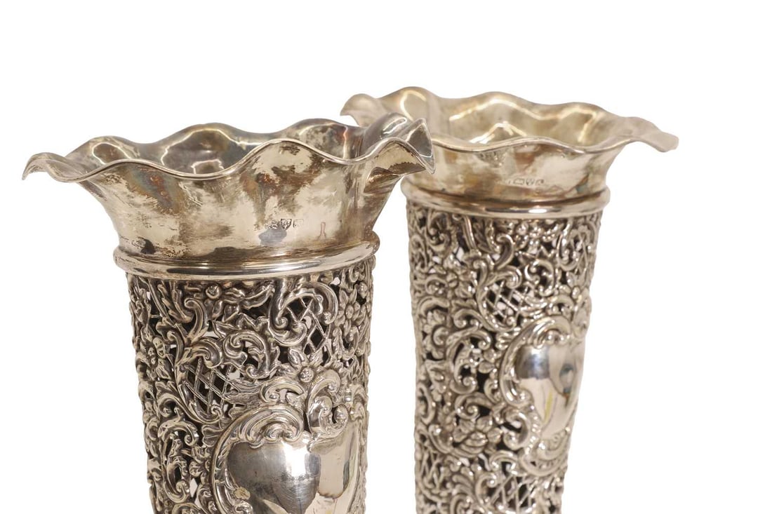 A pair of silver spill vases, - 2