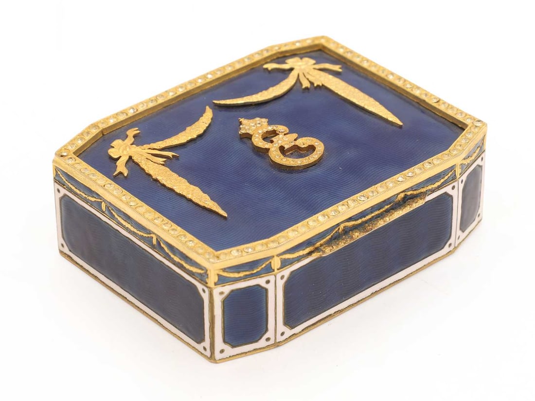 An Italian gilt brass and guilloché enamel box, 19th century, (1 of 2)