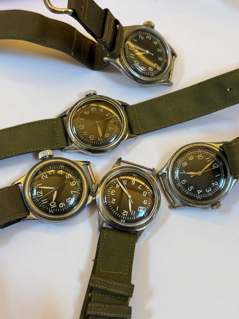 Five US military issue type A-11 mechanical wristwatches, by Bulova, Waltham and Elgin, - 2