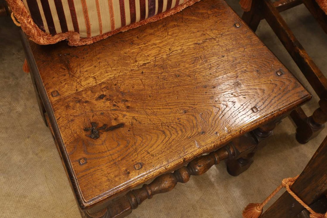 A set of twelve oak panelled seat chairs, circa 1990, - 5