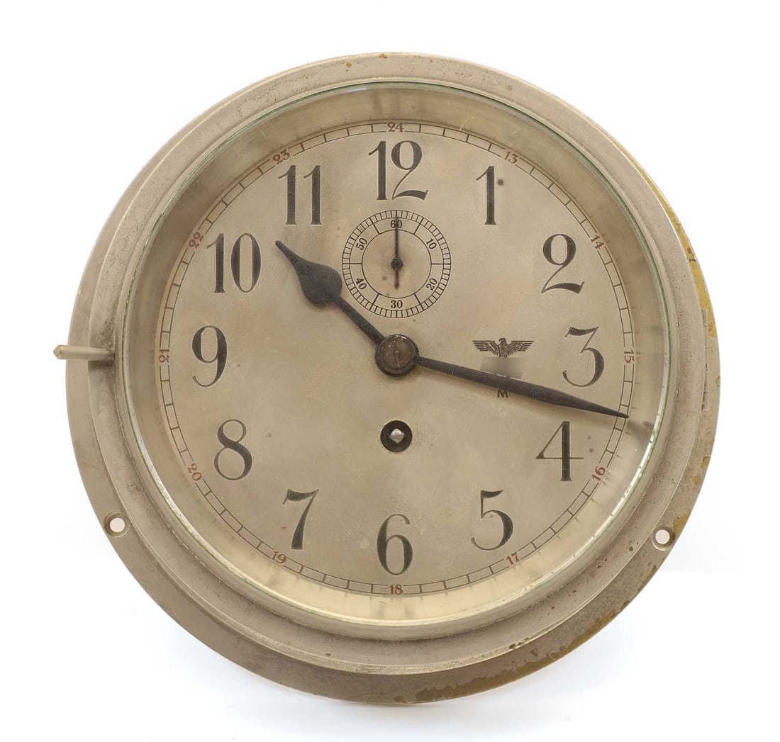 A WWII Kriegsmarine ship's bulkhead clock, by FN Tietz, Kiel,