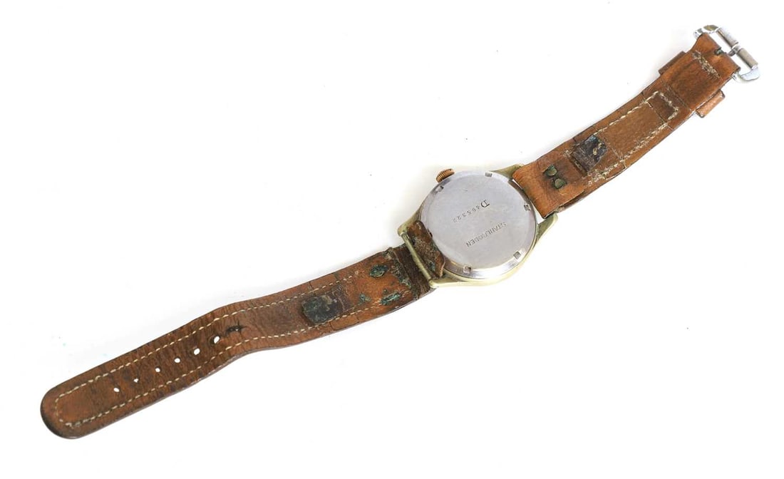 Record Watch Co, a WWII German plated brass and steel mechanical wristwatch, - 2