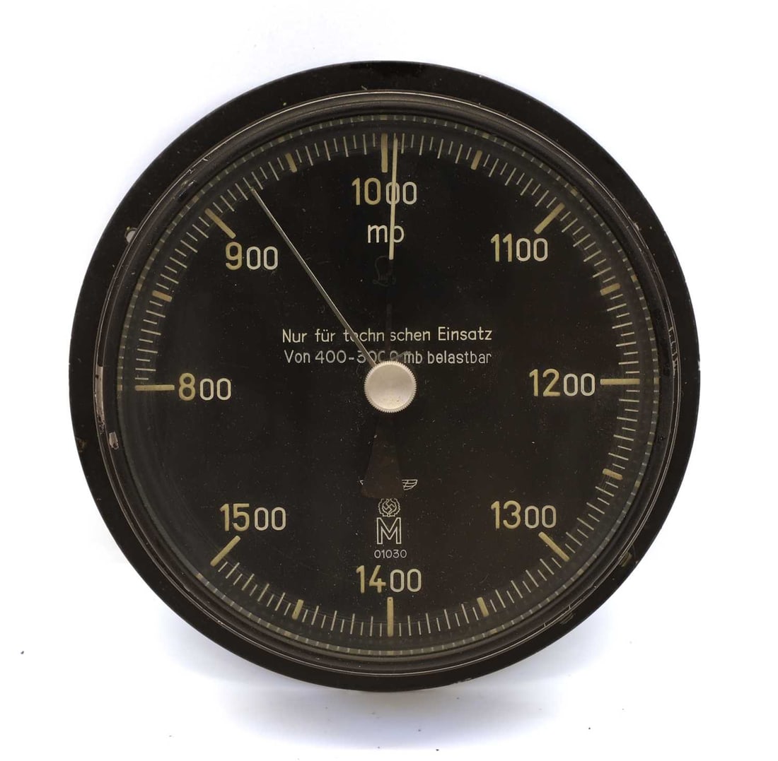 A WWII Kriegsmarine bulkhead aneroid barometer, circa 1945, - 2
