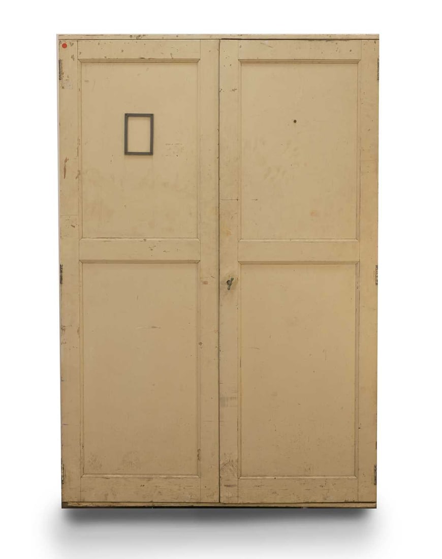 A pine plan cabinet, 20th century,: A pine plan cabinet, 20th century, white painted with an arrangement of pull-out drawers 129cm wide, 98cm deep, 191cm Provenance: Thought to be from the Natural History Museum to store butterflies.