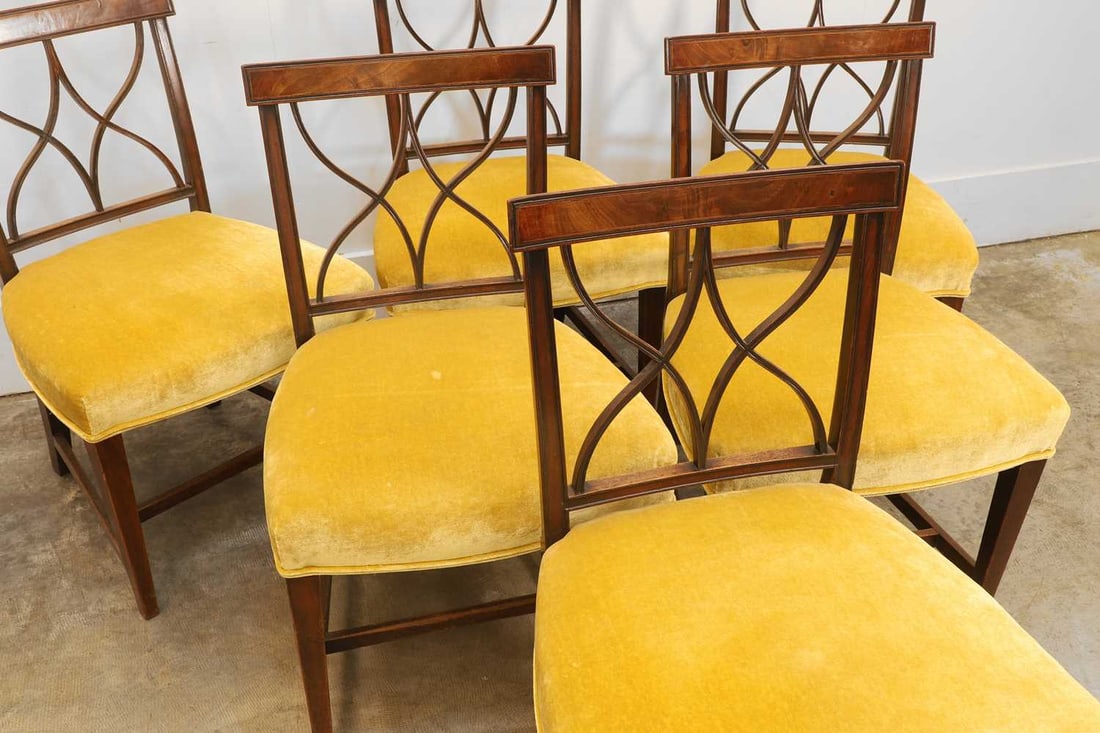 A set of six late George III mahogany chairs, early 19th century, - 2