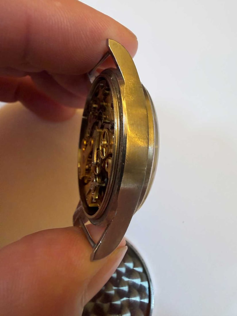 A Royal Navy issue single button chronograph stainless steel wristwatch, probably Lemania, - 5