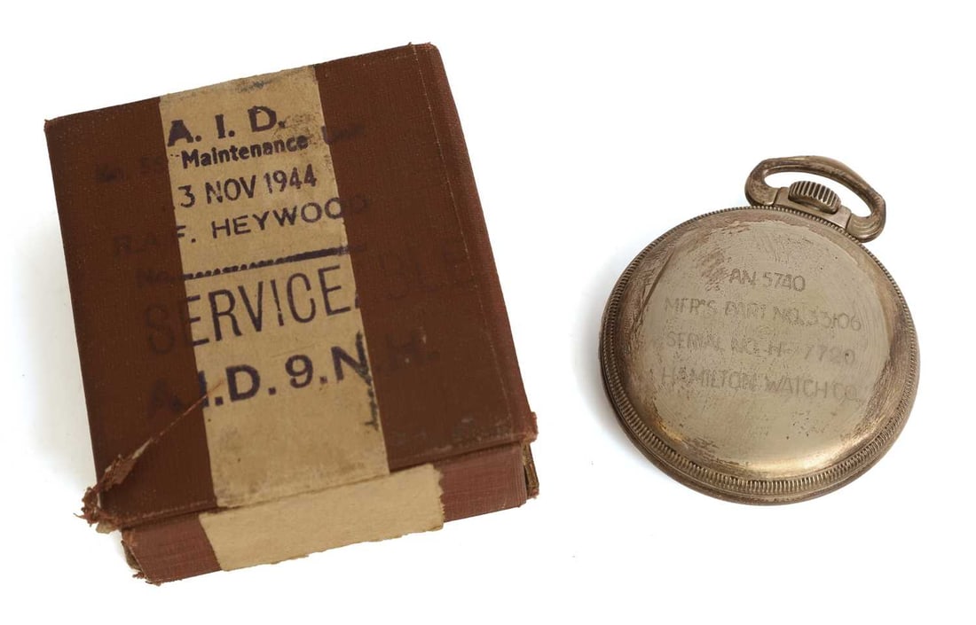 A US Navy chrome and silver open-faced 24-hour deck pocket watch, by Hamilton Watch Co., - 2