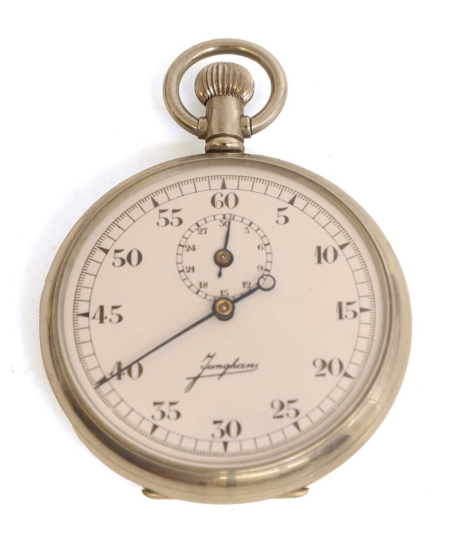 A German nickel-cased open-face stop watch, by Junghans,