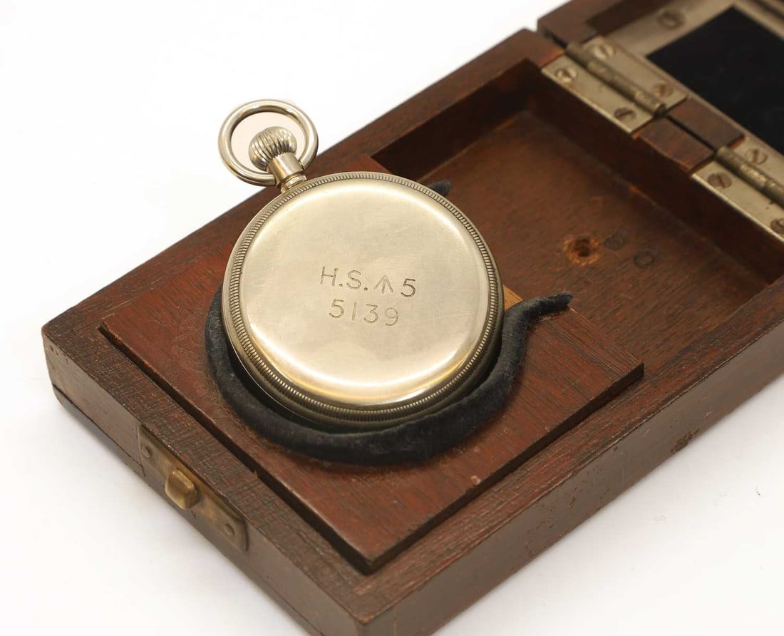 A Royal Navy chrome plated open faced deck pocket watch, - 3