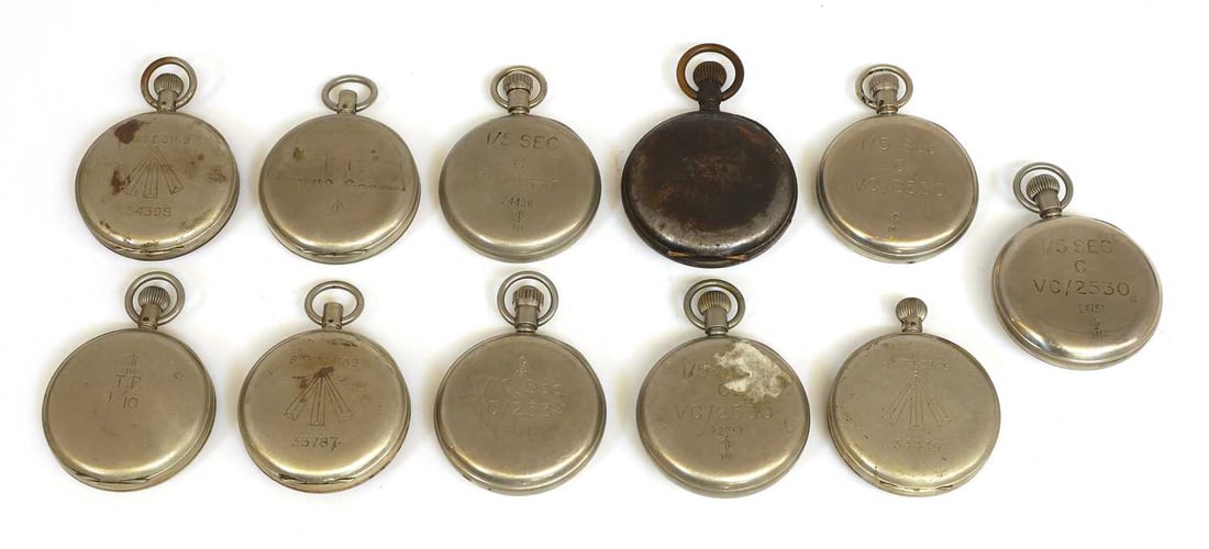 Eleven various military open face pocket watches and stop watches, mostly 1940s, - 2