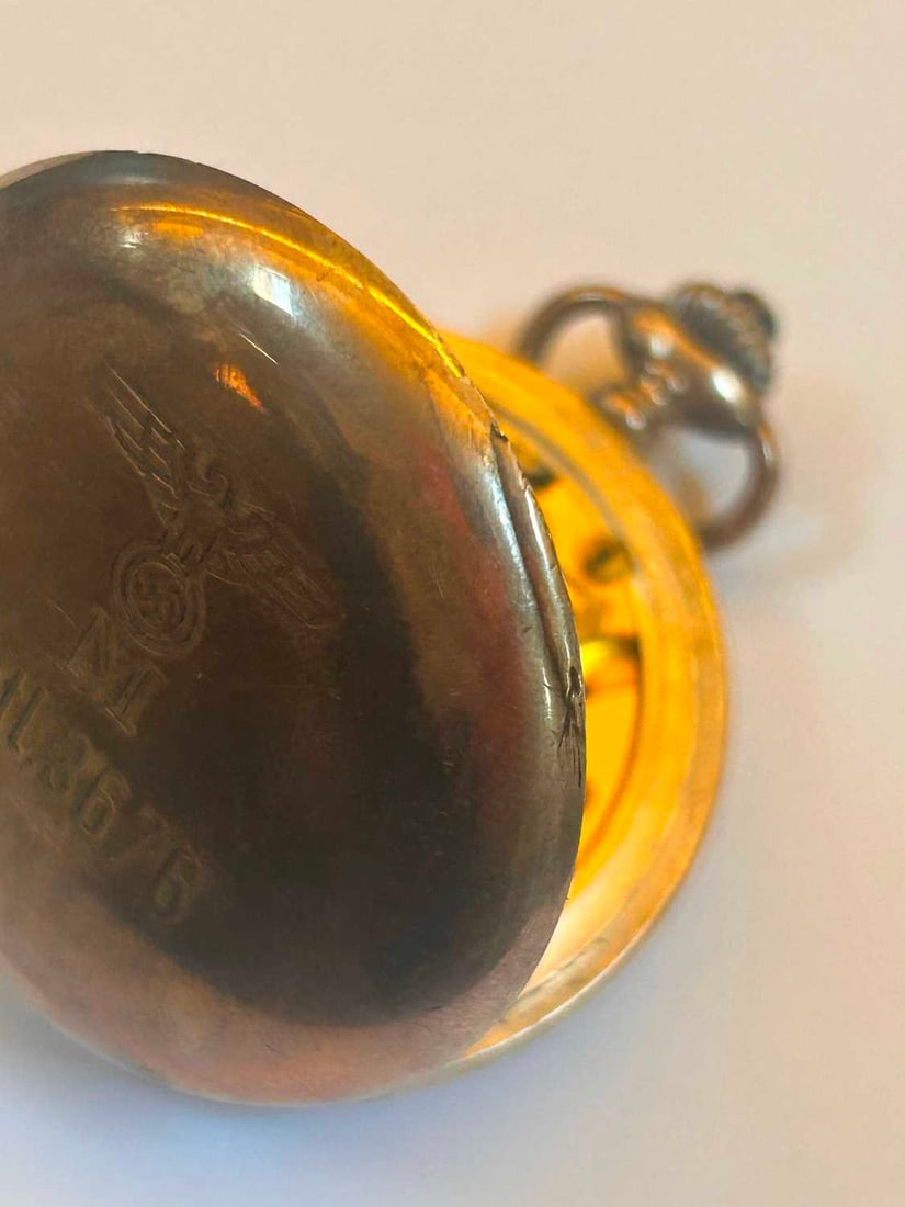 A German Kriegsmarine .800 silver open face pocket stop watch, by Leonidas, - 6