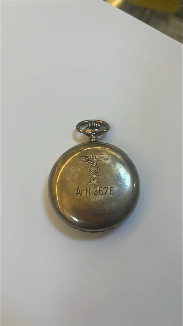 A German Kriegsmarine .800 silver open face pocket stop watch, by Leonidas, - 7