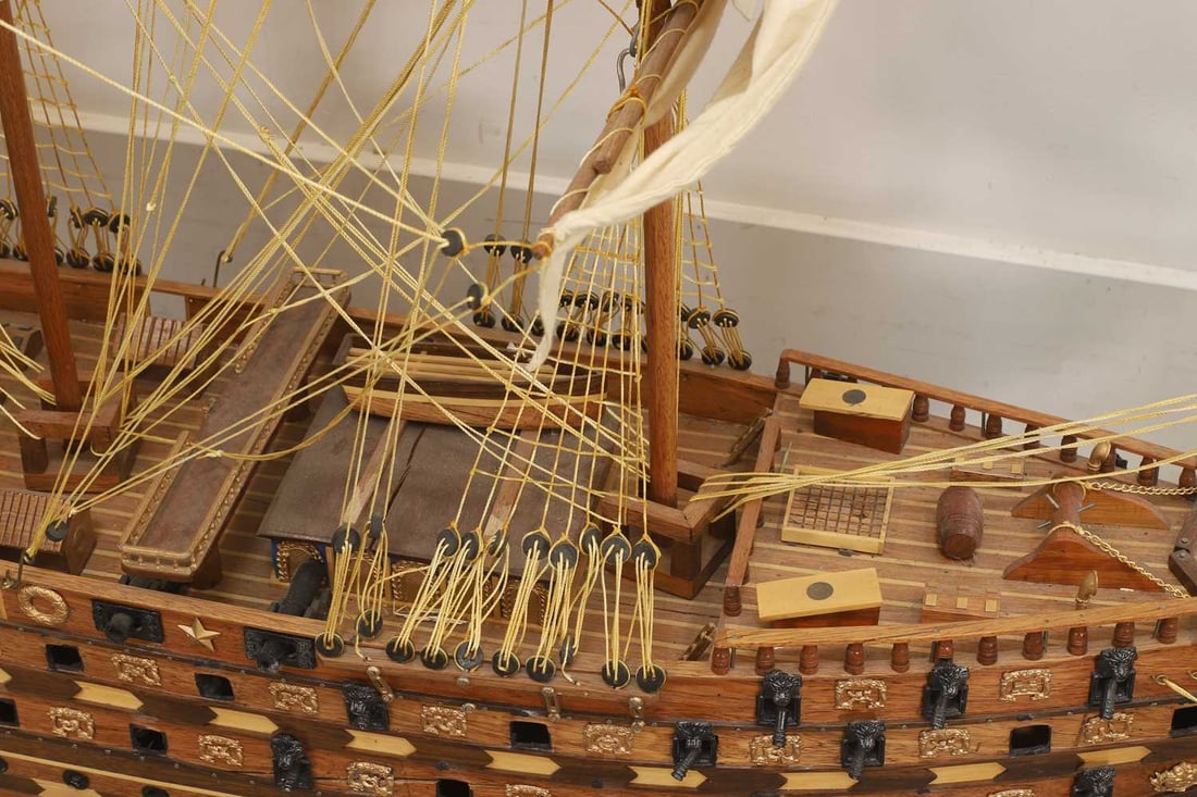 A large model of a galleon or battleship, of recent manufacture, - 3