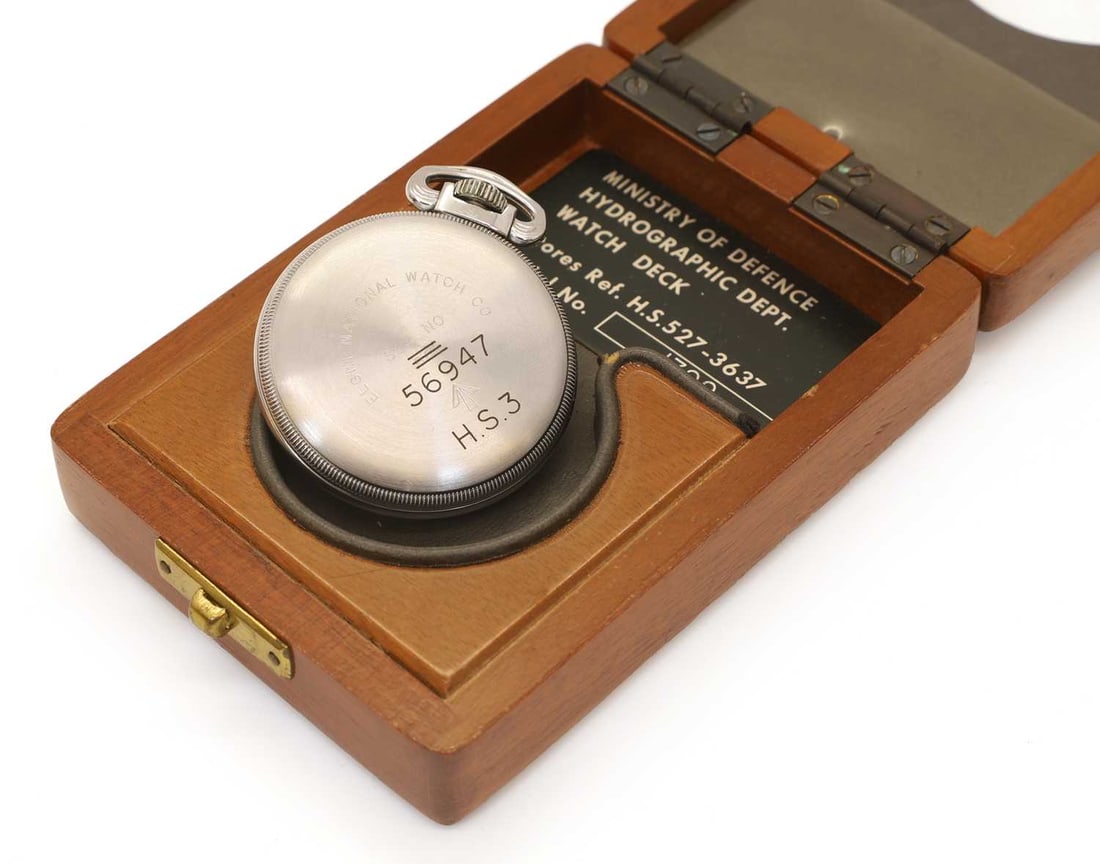 A Royal Navy chrome and nickel plated open face deck pocket watch, Elgin National Watch Company, the - 3
