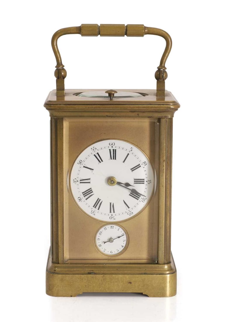 A brass repeat carriage clock, by Leroy Paris, (1 of 2)