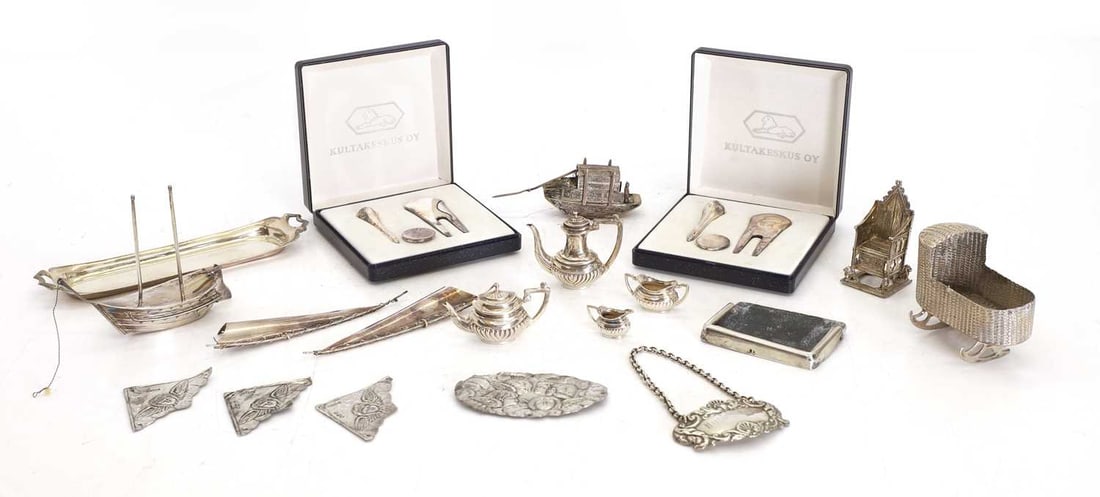 A silver miniature tea service and tray, (1 of 1)