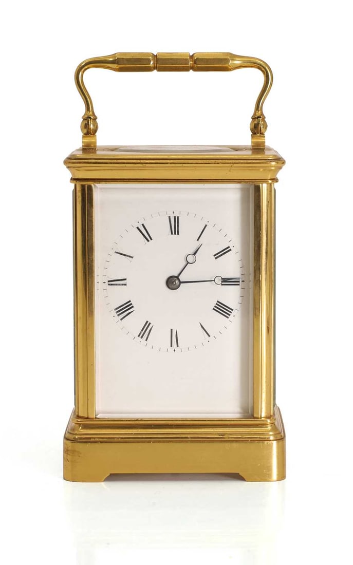 A gilt-brass gorge cased carriage clock, by Alfred Drocourt, (1 of 2)