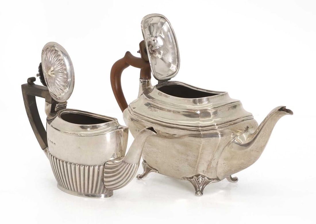 Two silver teapots, - 2