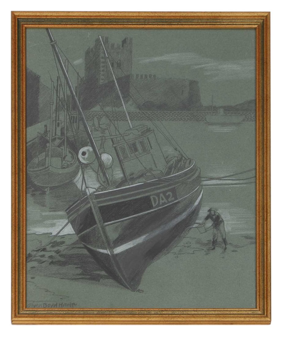 Glynn Boyd Harte (British, 1948-2003) Study of a fisherman washing down his boat, circa 1990 - 2