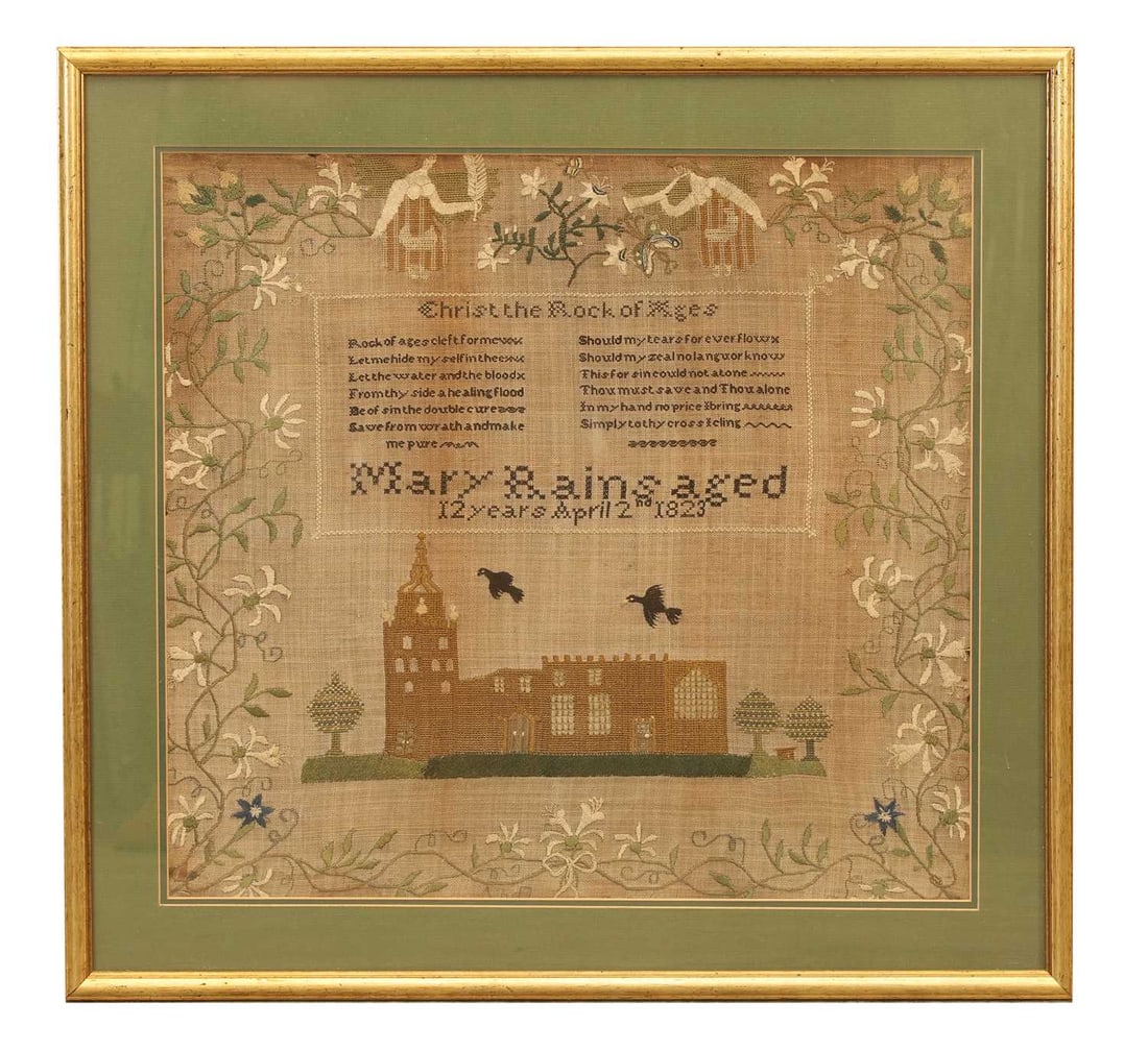 A needlework sampler, by Mary Rains, aged 12 years, April 2nd 1823 (1 of 1)