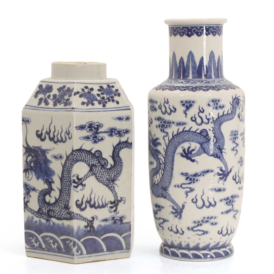 A Chinese blue and white hexagonal vase, early 20th century, - 2