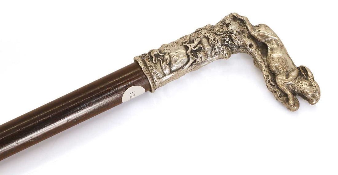 A Russian silver-mounted walking cane, late 19th century, - 2