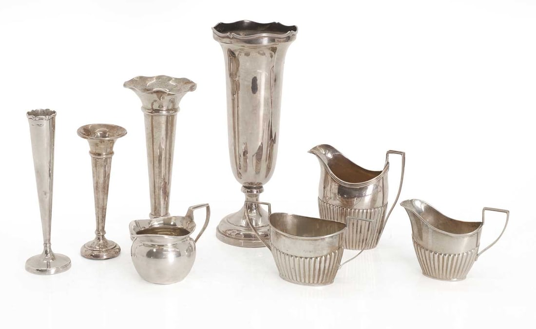 A collection of silver jug and spill vases, (1 of 1)