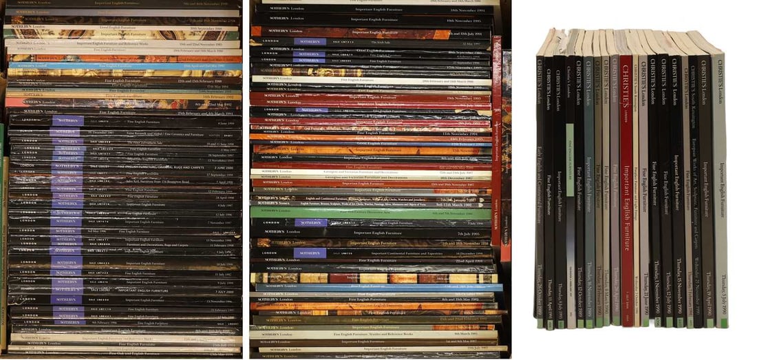 A extensive collection of Christie's and Sotheby's English Furniture Catalogues mainly 1980s and 199: A extensive collection of Christie's and Sotheby's English Furniture Catalogues mainly 1980s and 1990s approximately one hundred and twenty, to include Sothebys 'Items from the collection of the late
