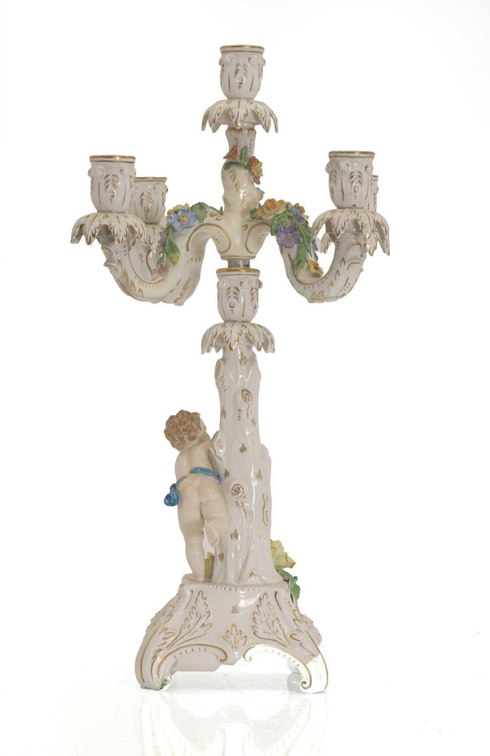 A Dresden four branch candelabra, late 19th cetury, - 3