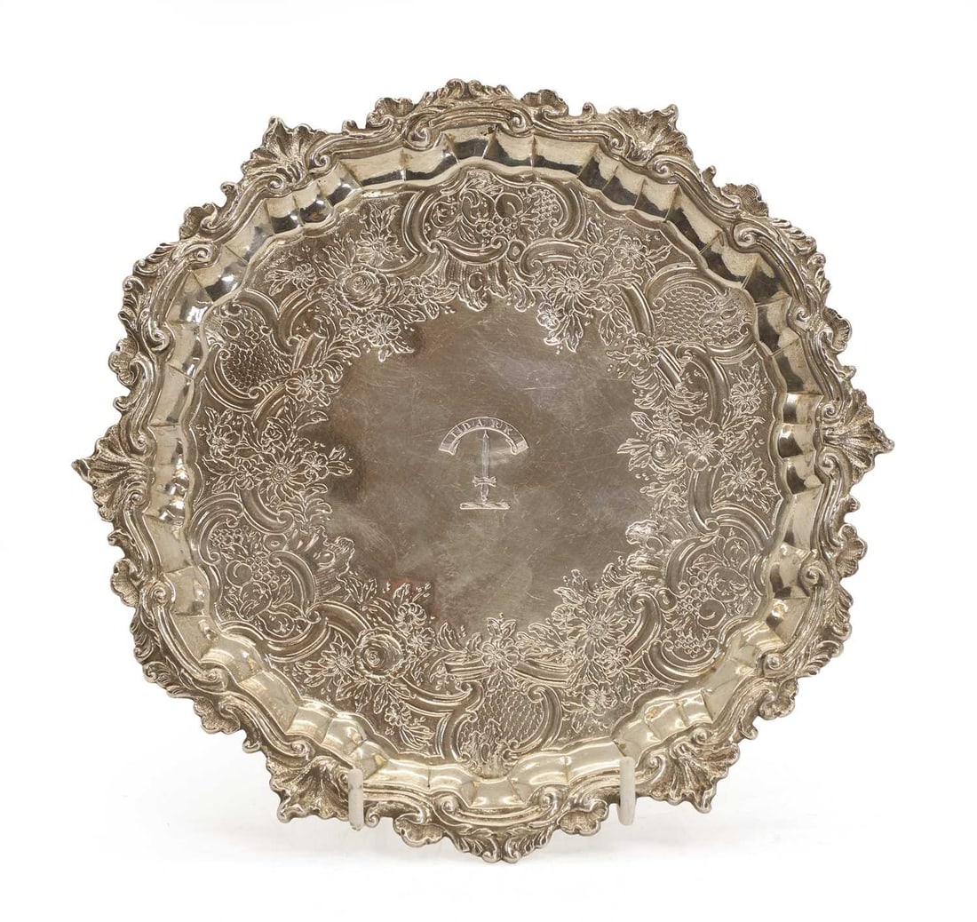 A silver salver, - 2