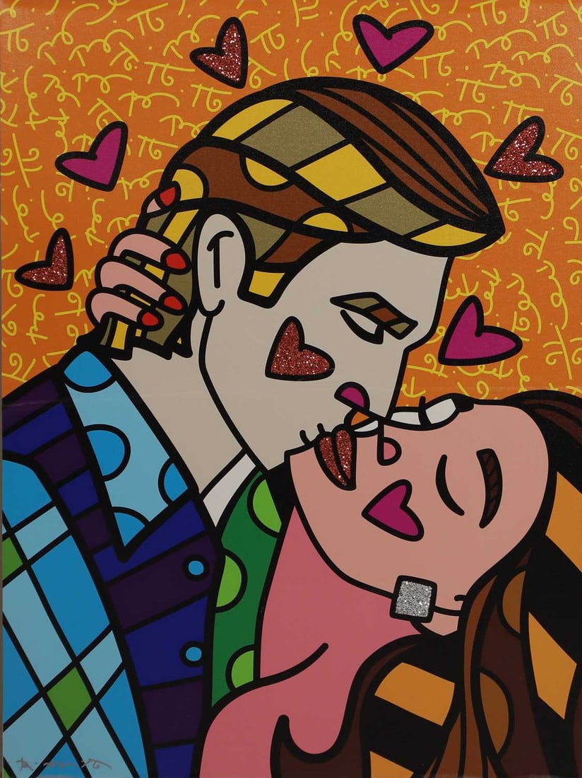Romero Britto (Brazilian, b.1963) 'Passionate', 2015: Romero Britto (Brazilian, b.1963) 'Passionate', 2015 digital print on canvas laid on board with Britto Diamond Dust hand embellishments, signed 'R. Britto' in pen l.l., apparently numbered 20/150 with