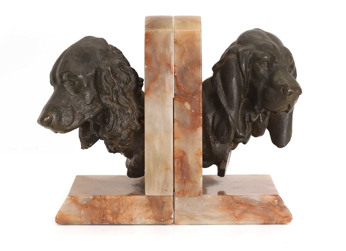 A pair of spelter and onyx bookends, 20th century, - 2