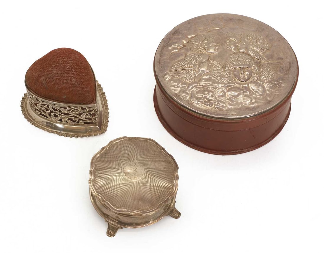 A collection of silver topped boxes, (1 of 2)