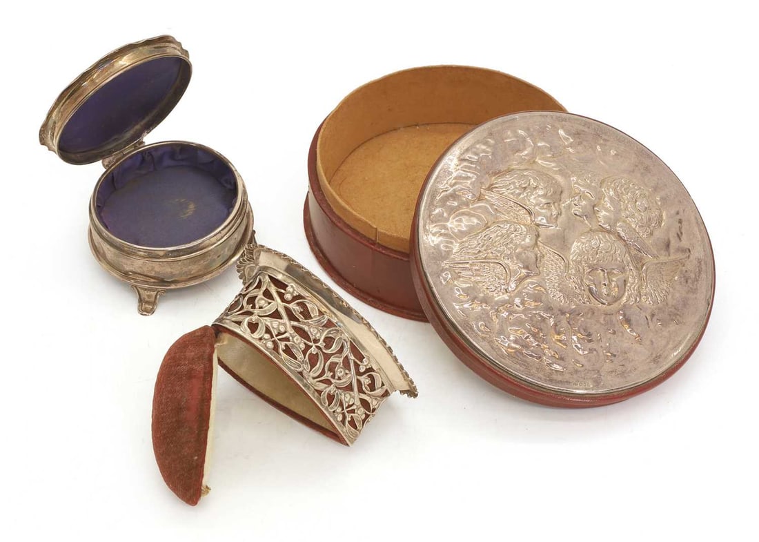 A collection of silver topped boxes, - 2