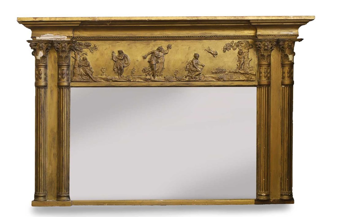 A Regency style giltwood and gesso overmantle mirror, 19th century, (1 of 1)