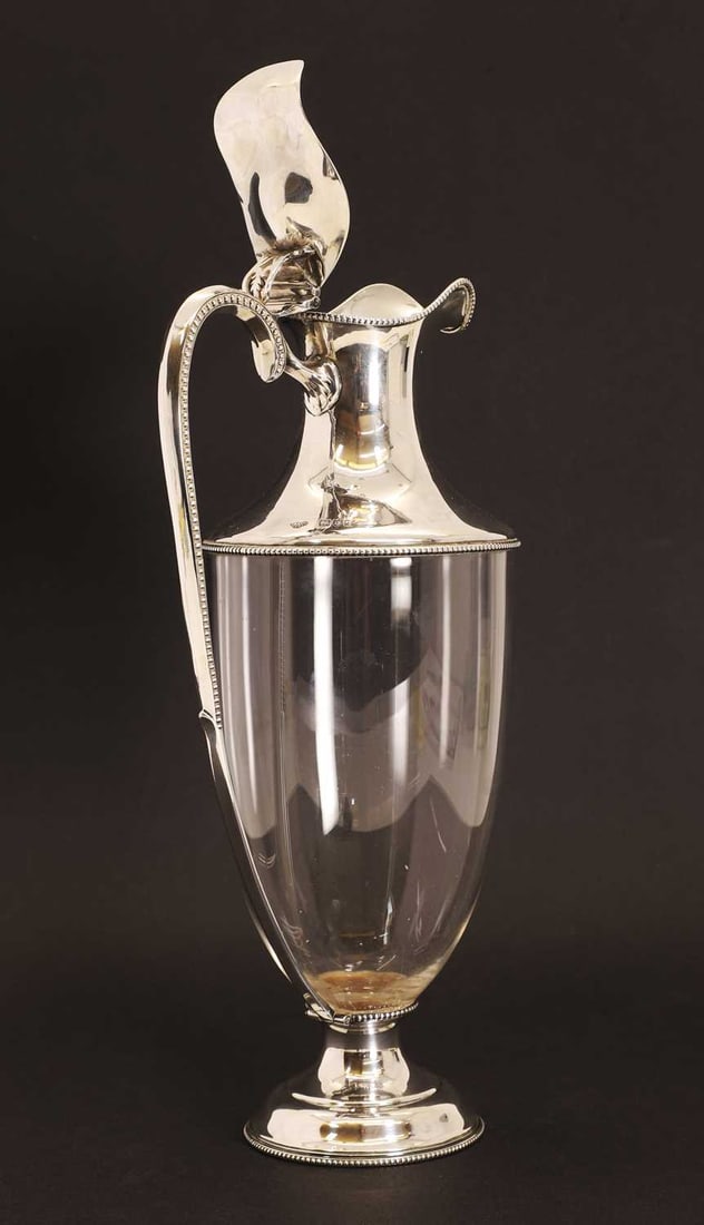 A silver mounted clear glass claret jug, - 2
