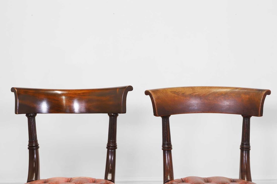 A set of six mahogany and buttoned-leather dining chairs, 19th century and later, - 5
