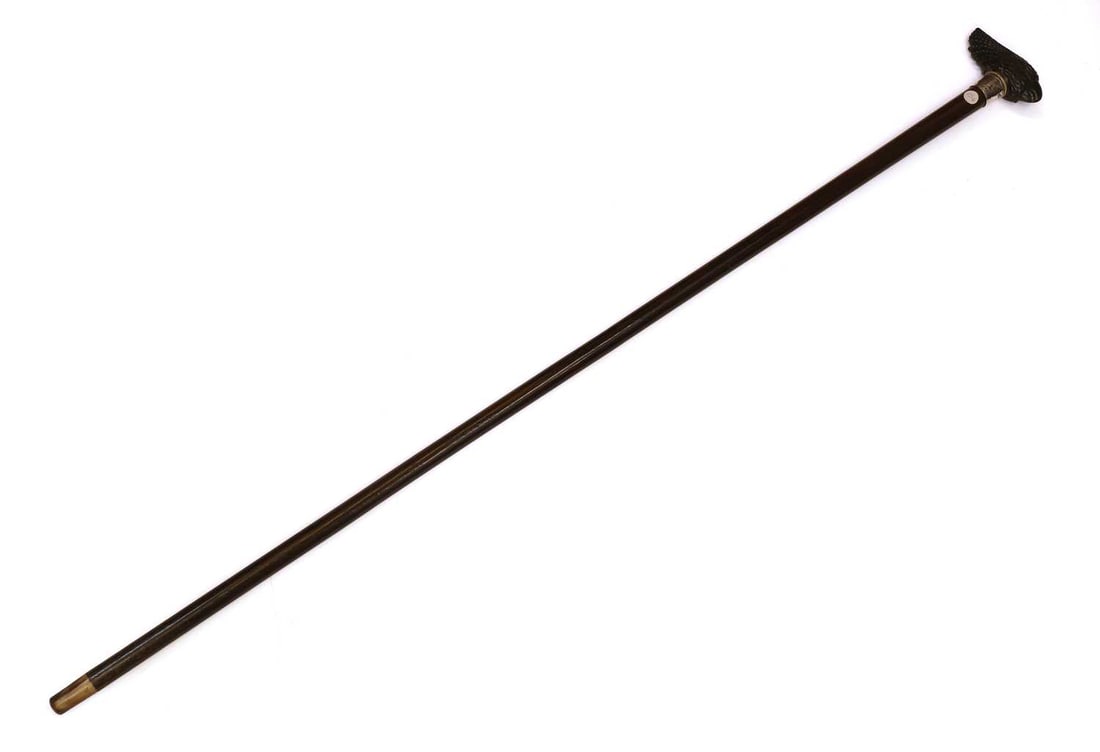 A horn and silver-mounted parrot head walking cane, (1 of 2)